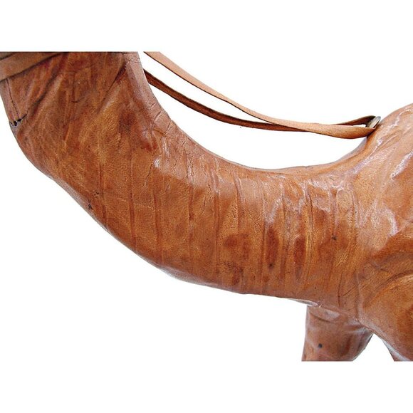 Leather Wrapped Camel Figurine 14" Dromedary Statue 1970s Vintage Brown Detailed - Picture 12 of 12